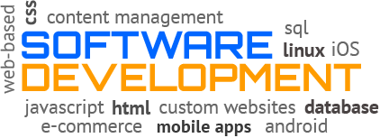 software development, web-based, css, content management, sql, linux, iOS, javascript, html, custom websites, database, e-commerce, mobile apps, android